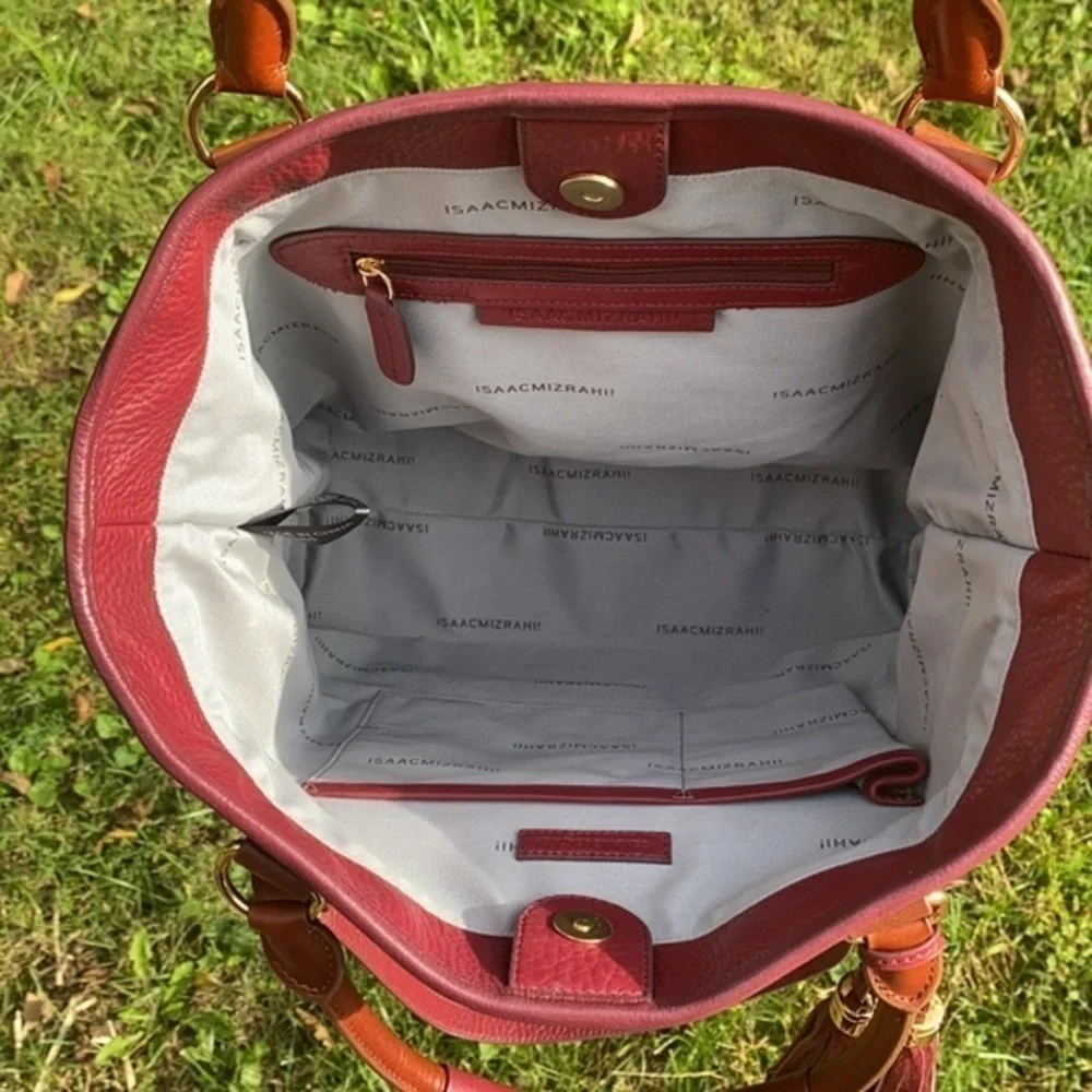 Isaac Mizrahi Pebble Leather Satchel Handbag bordeaux